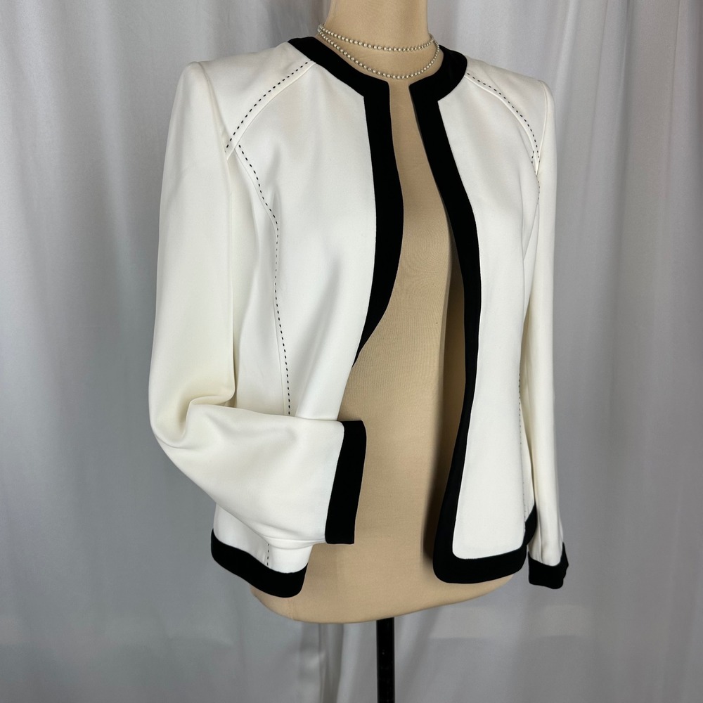 Kasper Petite Black‎ White Open Front Blazer Size 6P